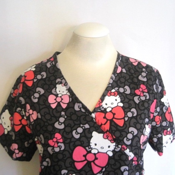 Hello Kitty Mock Wrap Scrub Top - Picture 2 of 7